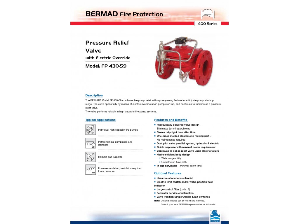 Bermad pressure relief valve